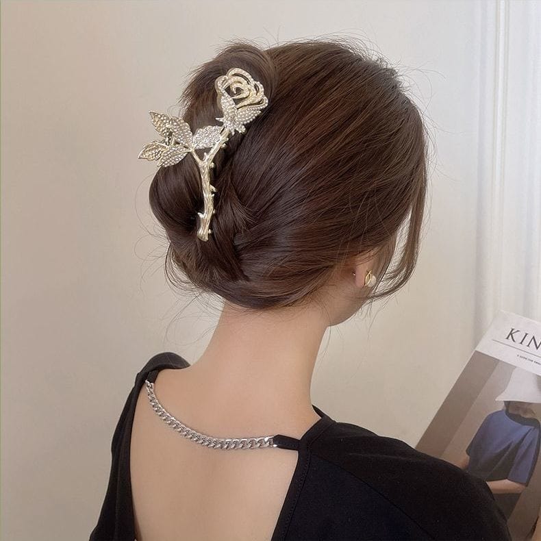 Elegant Pearl Rose Chignon Claw Clip Hair Clip