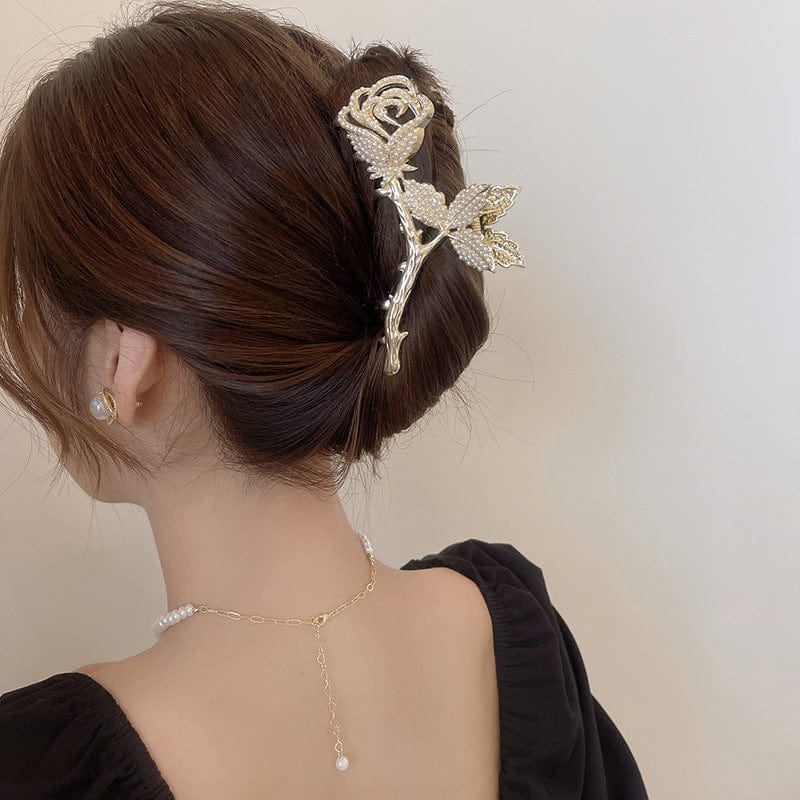 Elegant Pearl Rose Chignon Claw Clip Hair Clip