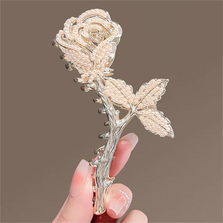 Elegant Pearl Rose Chignon Claw Clip Hair Clip