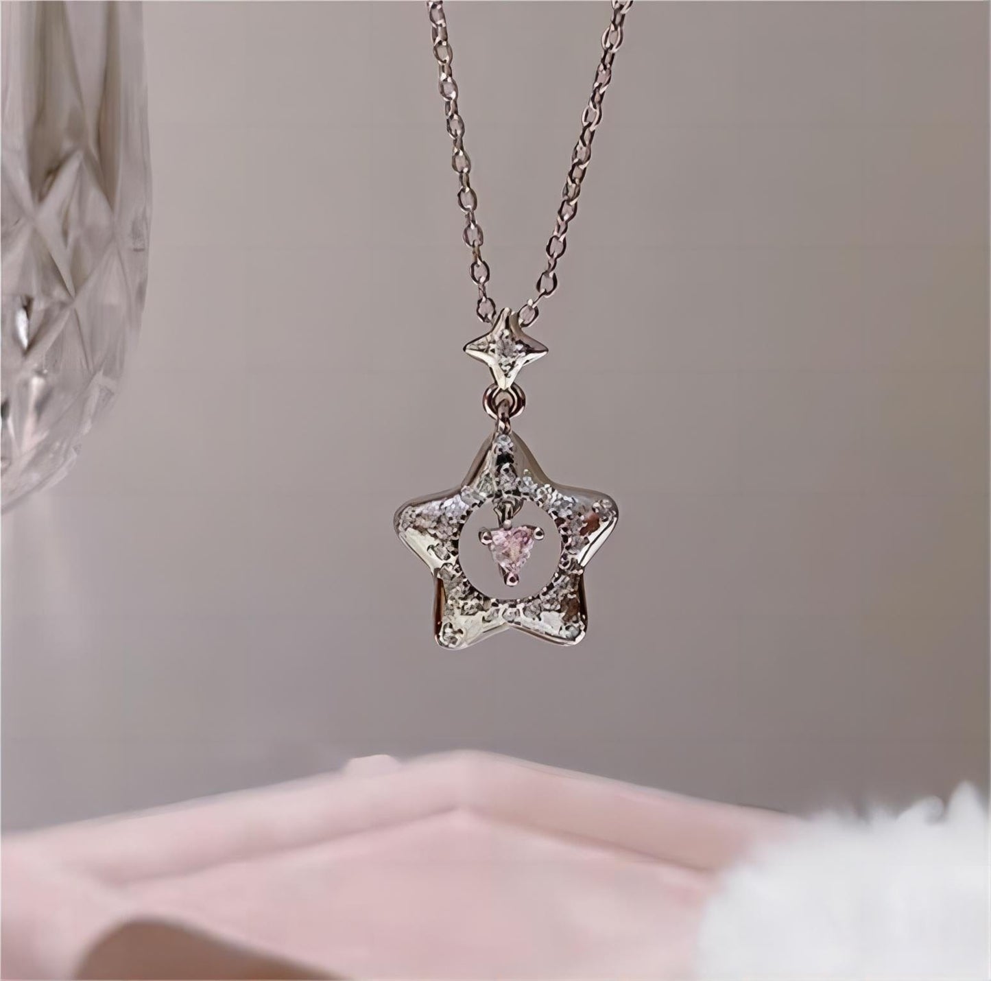 Charmant collier étoile coeur rose