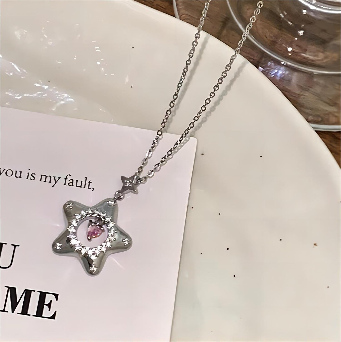 Charmant collier étoile coeur rose