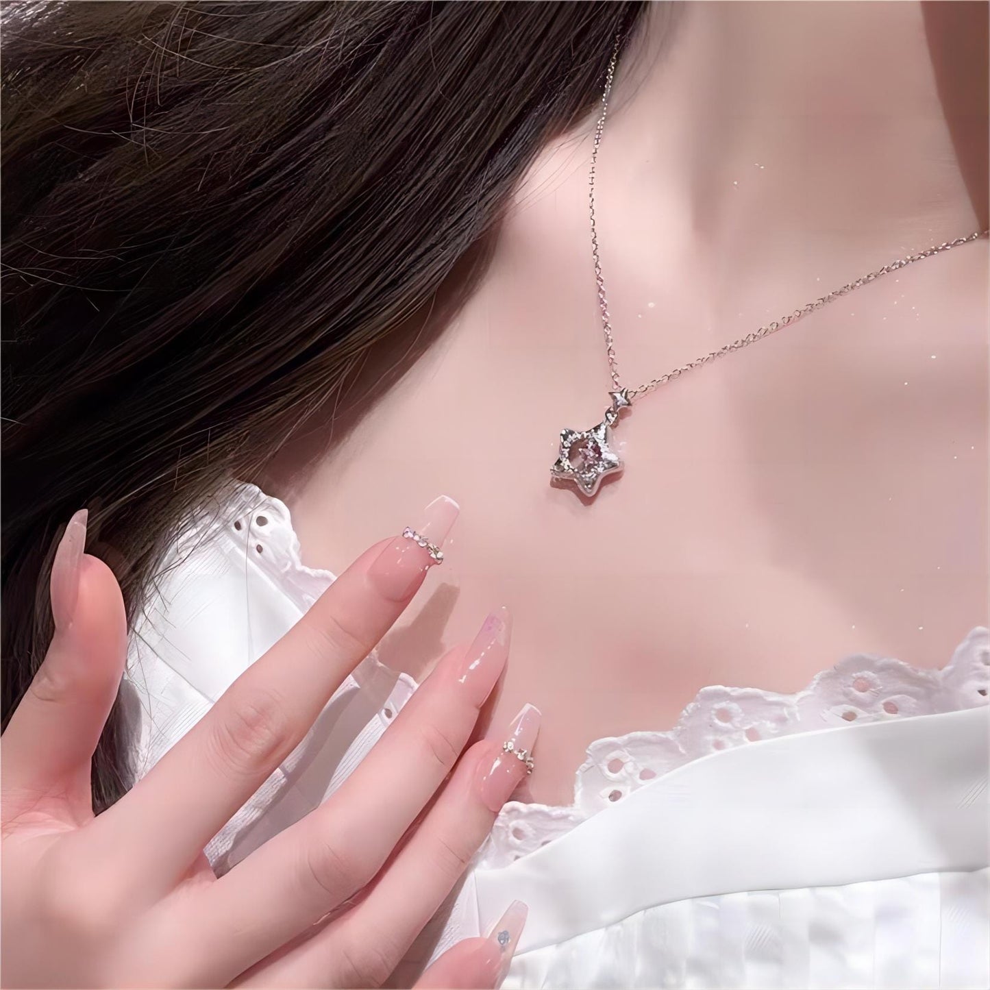 Charmant collier étoile coeur rose