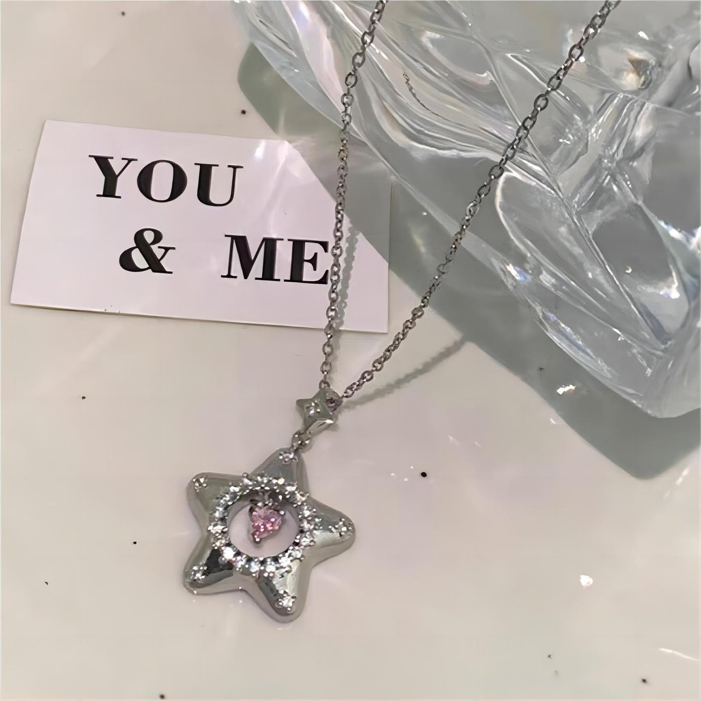 Charmant collier étoile coeur rose