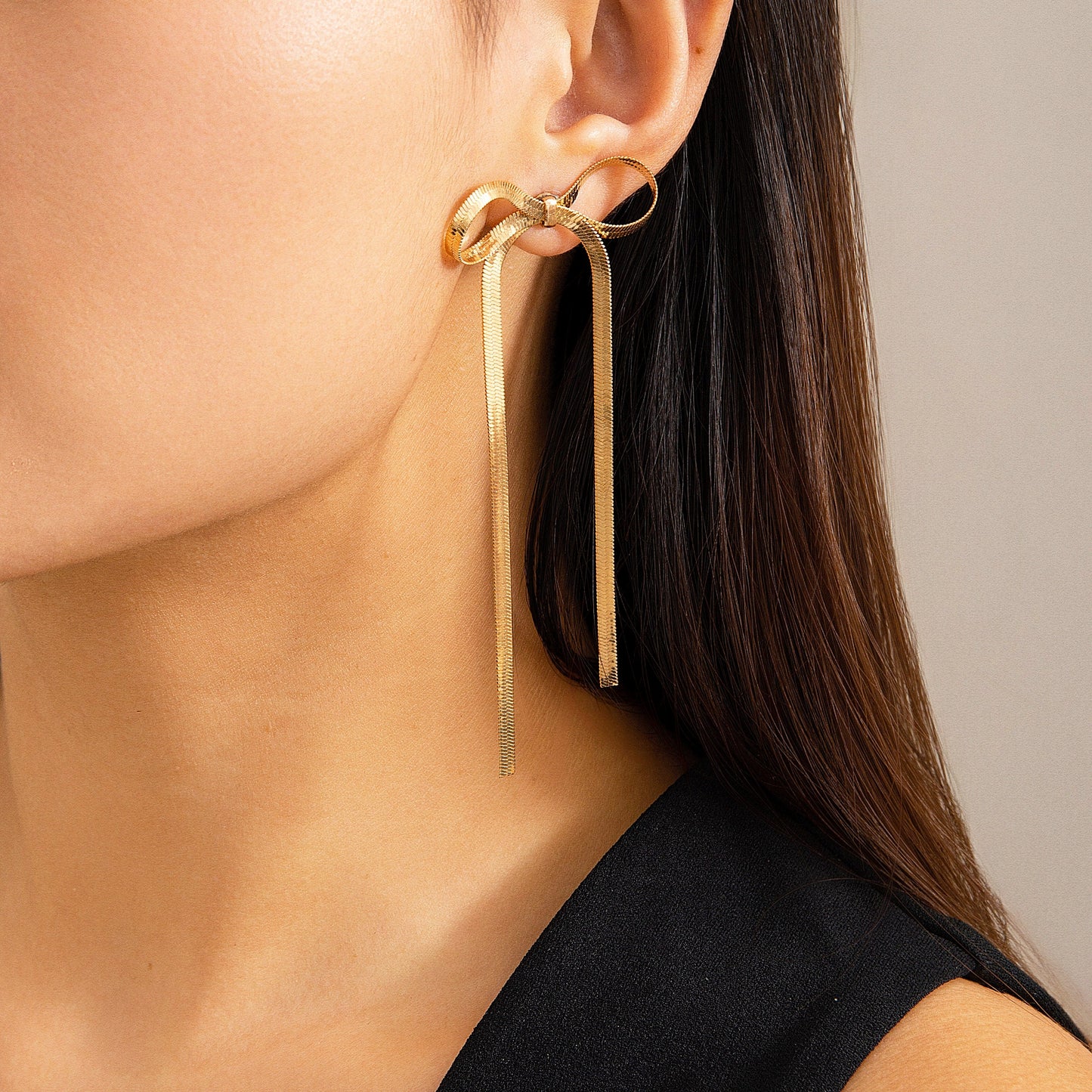 Gold Bow Ribbon Earrings
