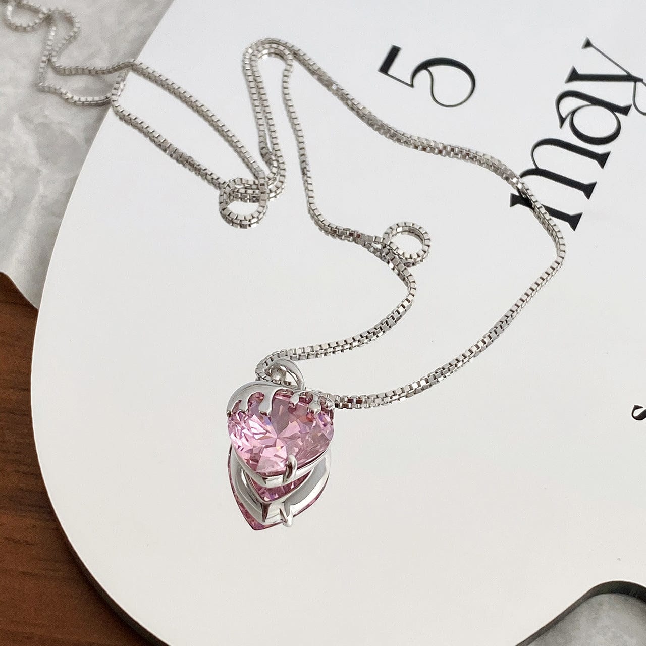 Sweet Diamond Cut Pink Crystal Heart Pendant Necklace