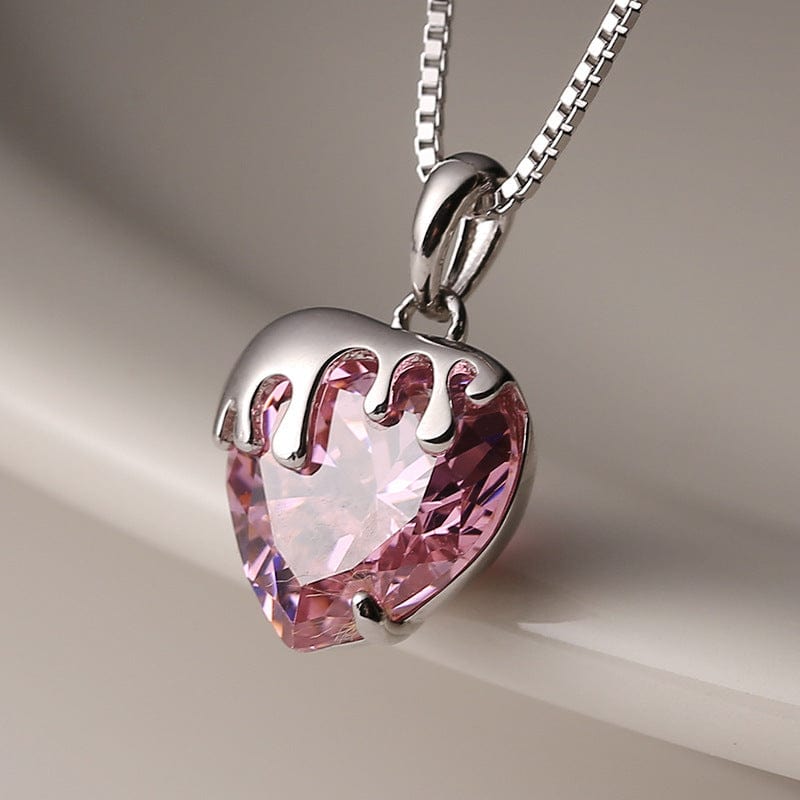 Sweet Diamond Cut Pink Crystal Heart Pendant Necklace