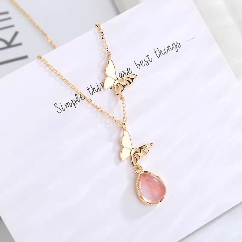 Elegant Butterfly Opal Pendant Necklace