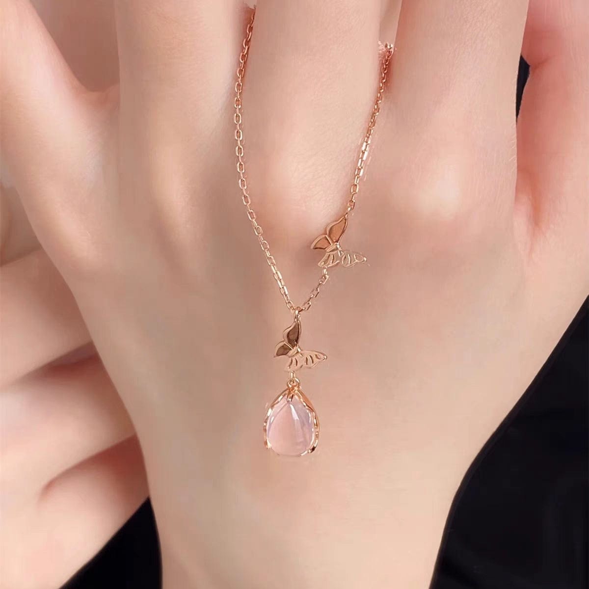 Elegant Butterfly Opal Pendant Necklace