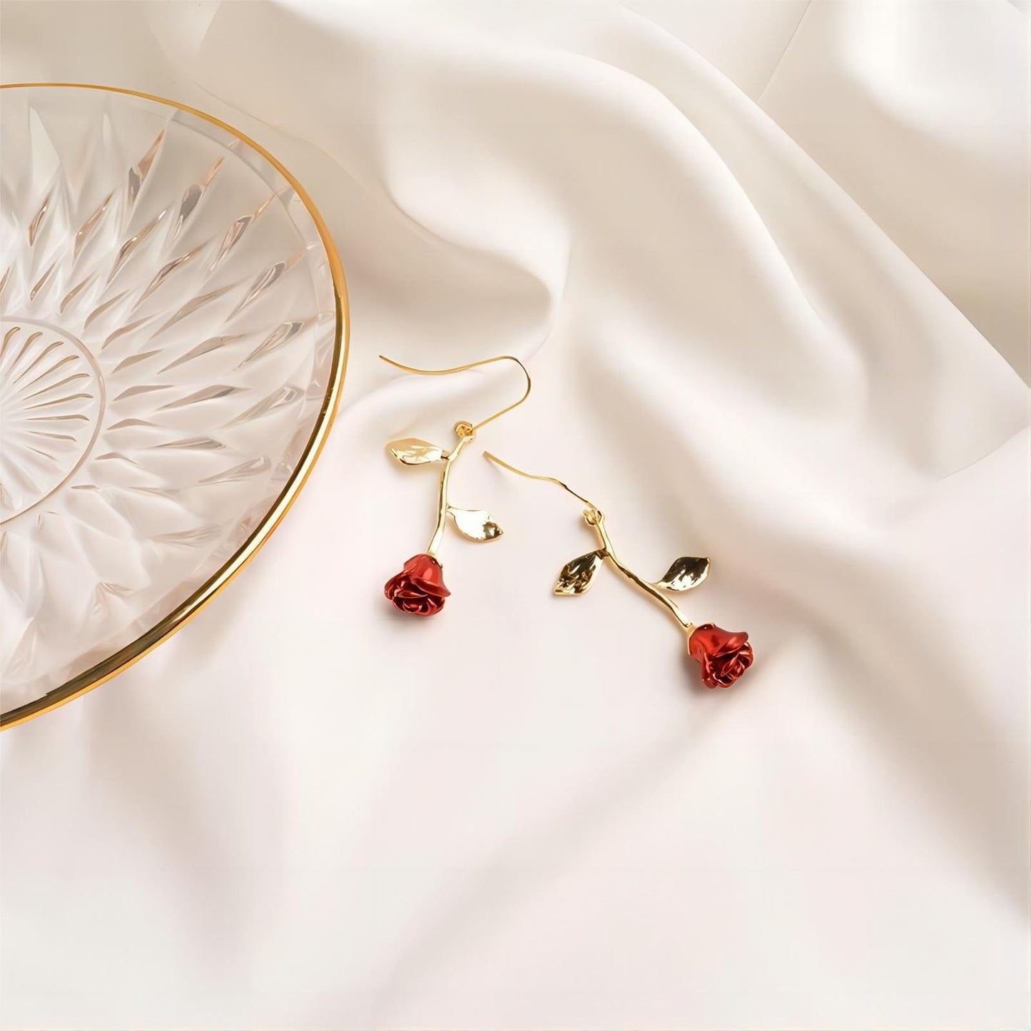 Elegant English Rose Dangle Earrings