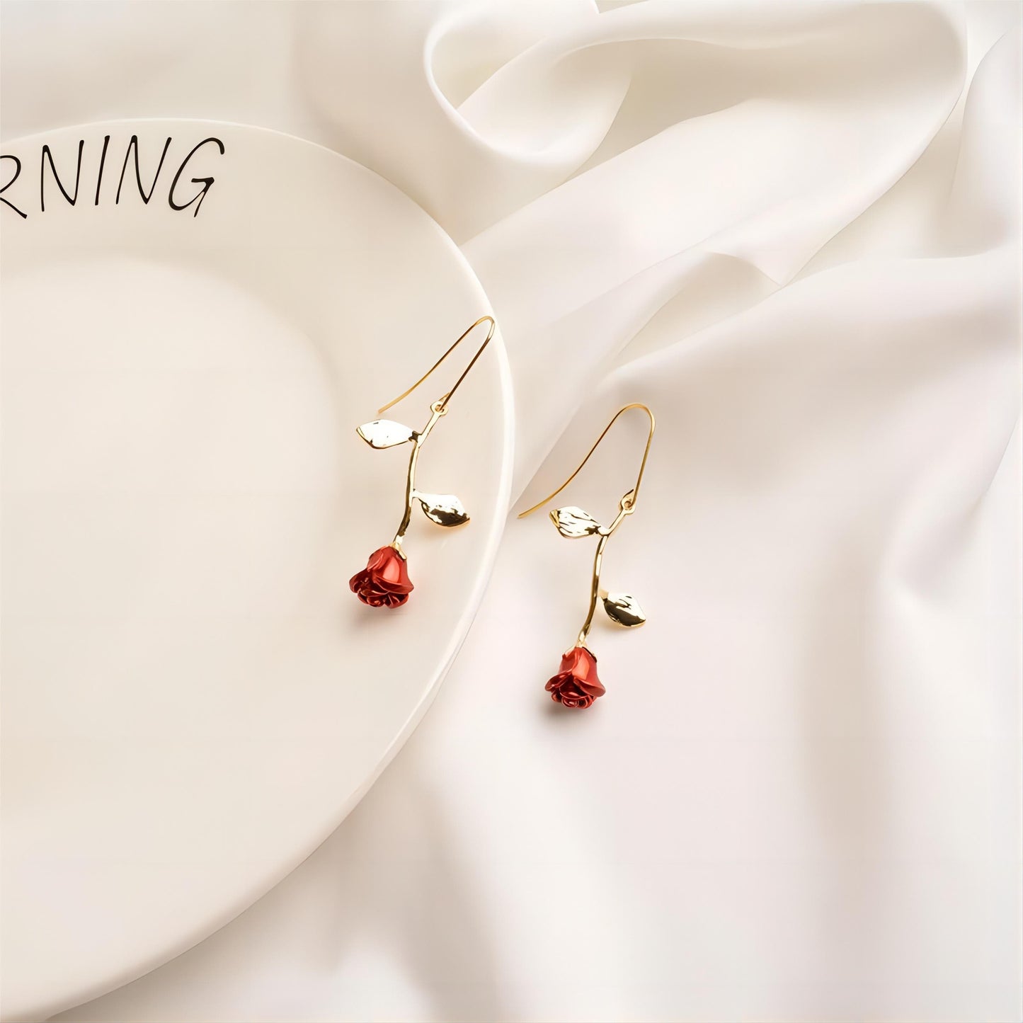 Elegant English Rose Dangle Earrings