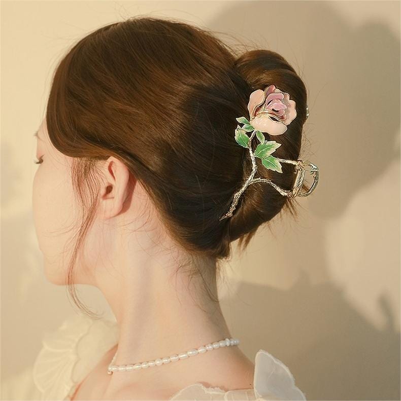 Trendy Rosa Rose Chignon Krallenclip Haarspange