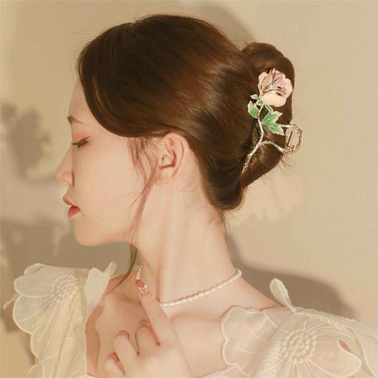 Trendy Rosa Rose Chignon Krallenclip Haarspange