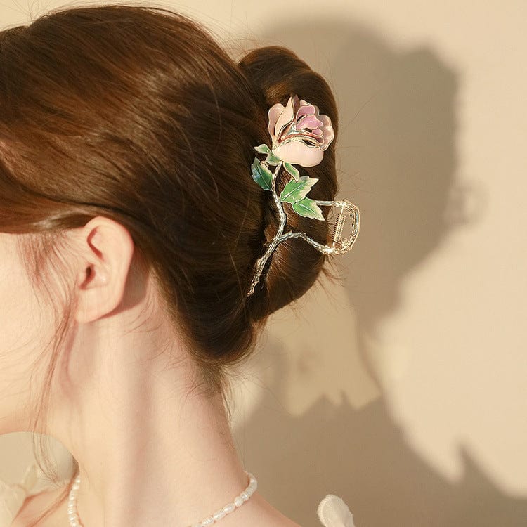 Trendy Rosa Rose Chignon Krallenclip Haarspange