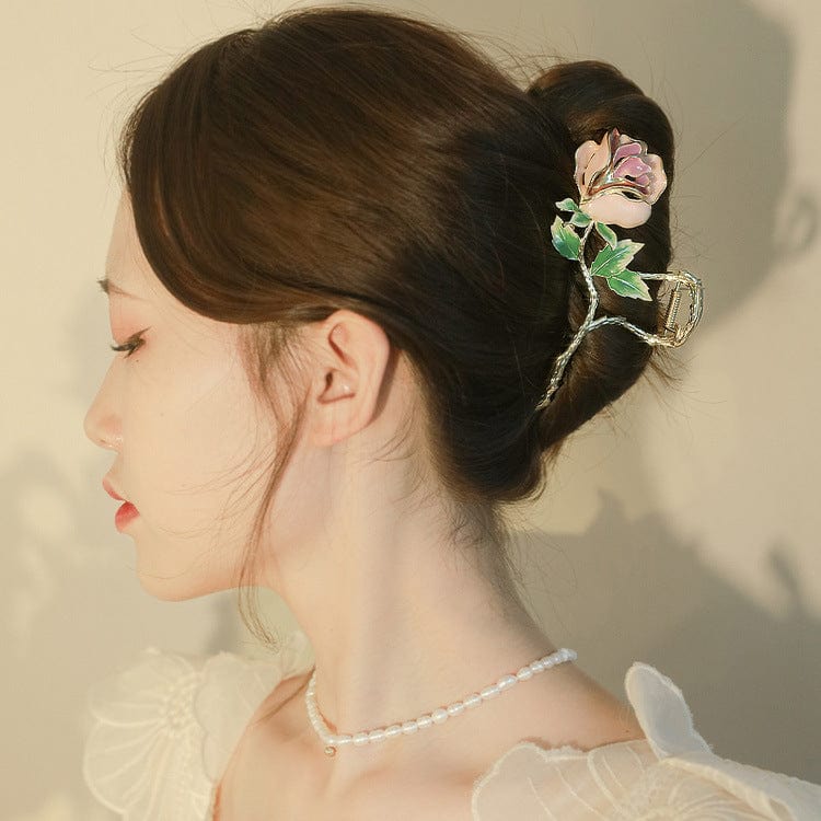 Trendy Rosa Rose Chignon Krallenclip Haarspange
