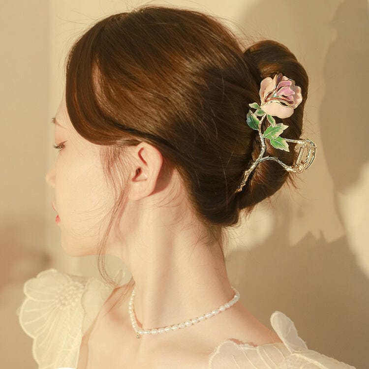 Trendy Rosa Rose Chignon Krallenclip Haarspange