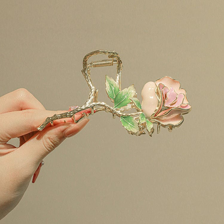 Trendy Rosa Rose Chignon Krallenclip Haarspange