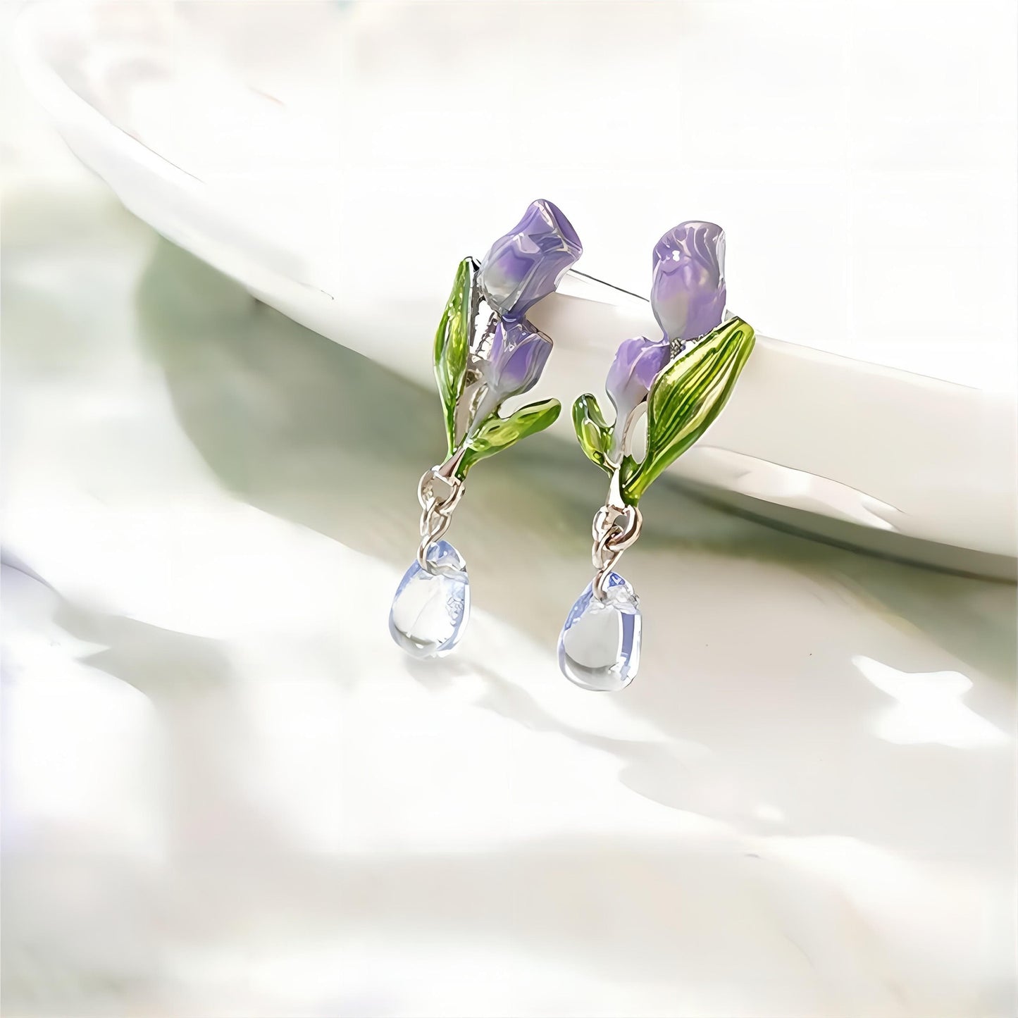 Elegant Enamel Tulip Dangle Earrings