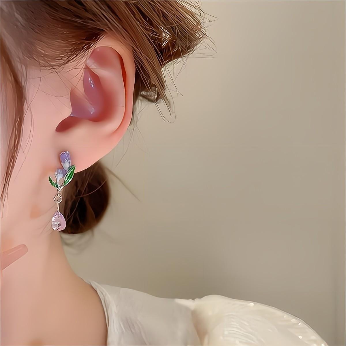 Elegant Enamel Tulip Dangle Earrings
