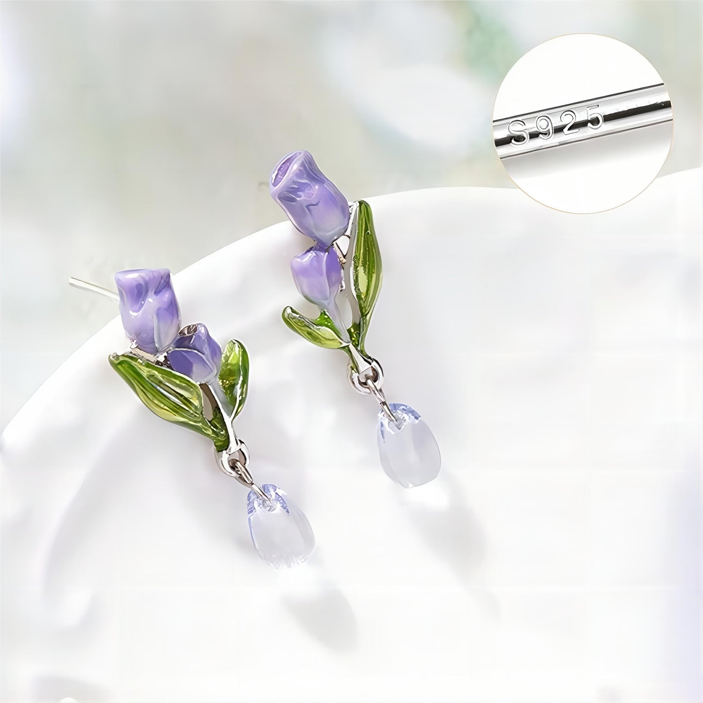 Elegant Enamel Tulip Dangle Earrings