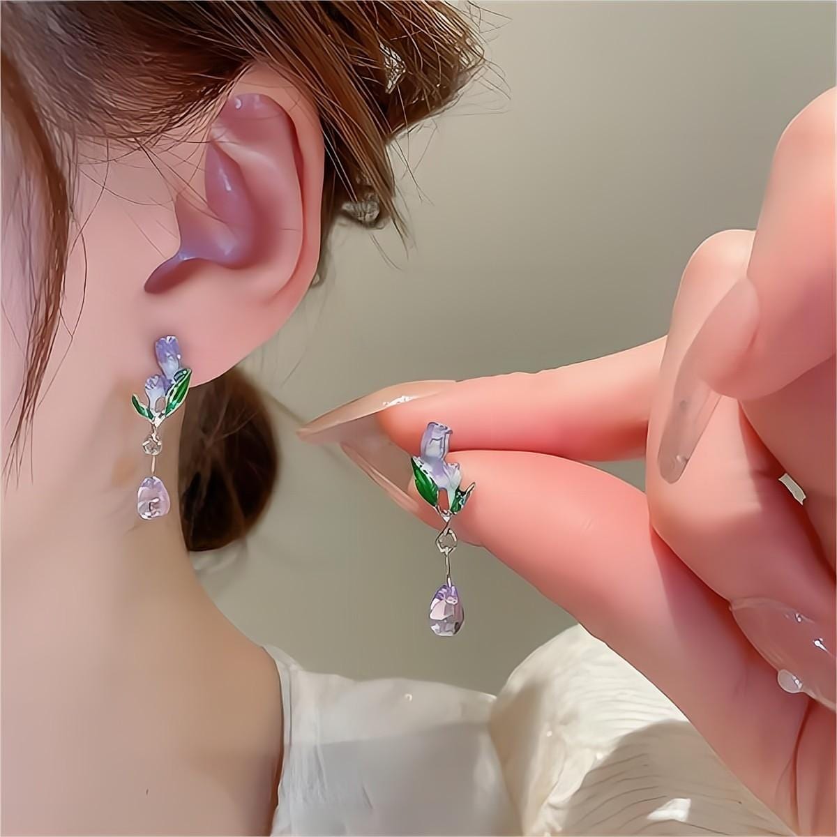 Elegant Enamel Tulip Dangle Earrings