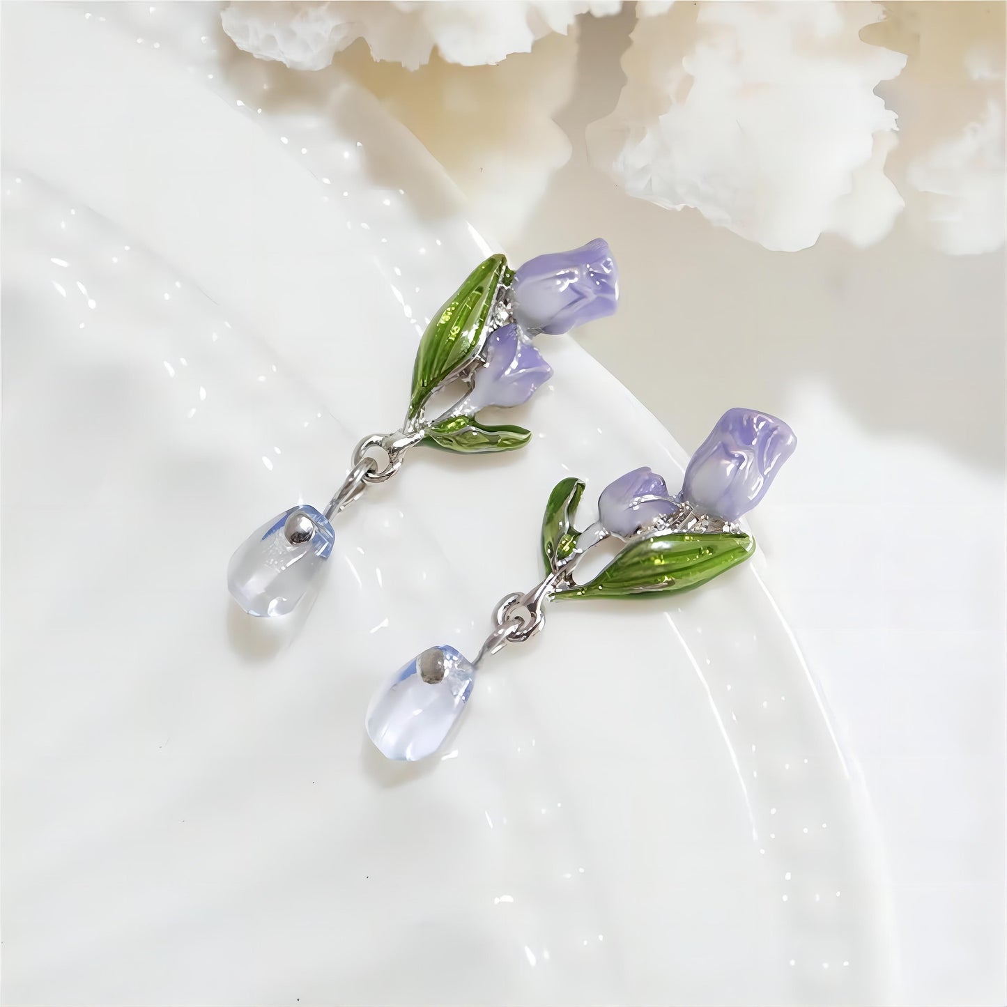 Elegant Enamel Tulip Dangle Earrings