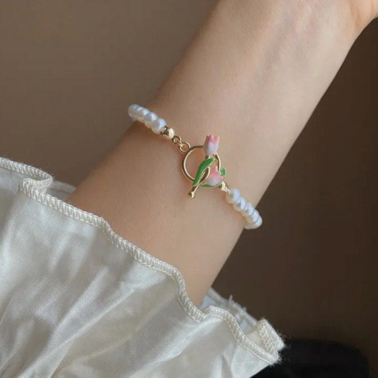 Tulpenperlenkette Choker Halskette Armband Set