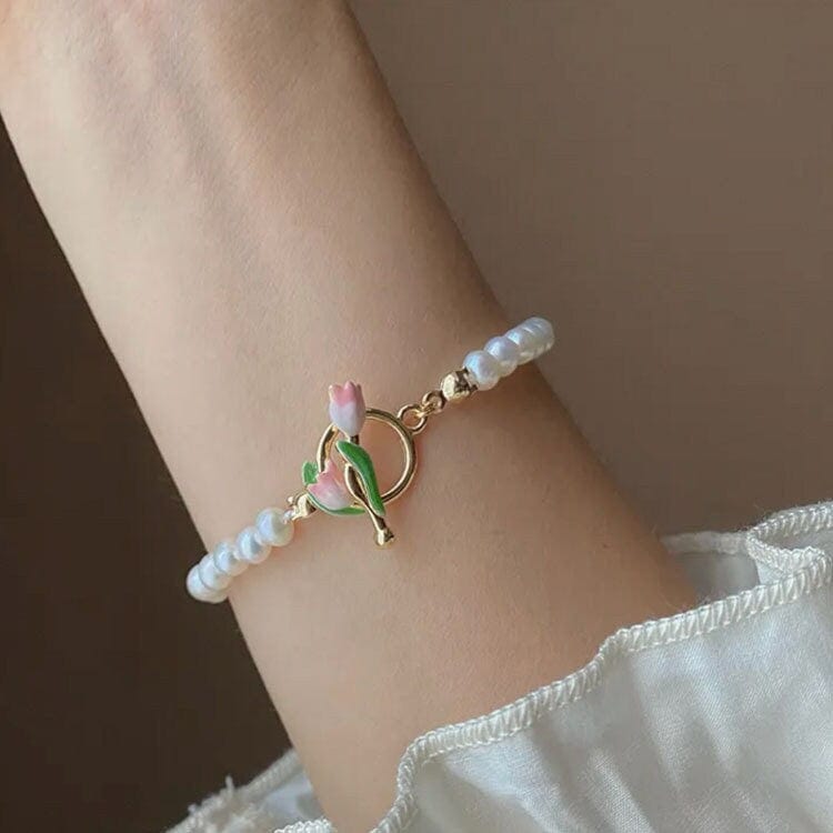 Tulpenperlenkette Choker Halskette Armband Set