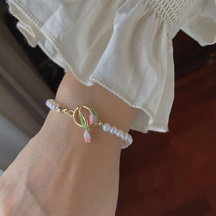 Tulpenperlenkette Choker Halskette Armband Set