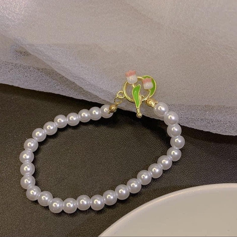 Tulpenperlenkette Choker Halskette Armband Set