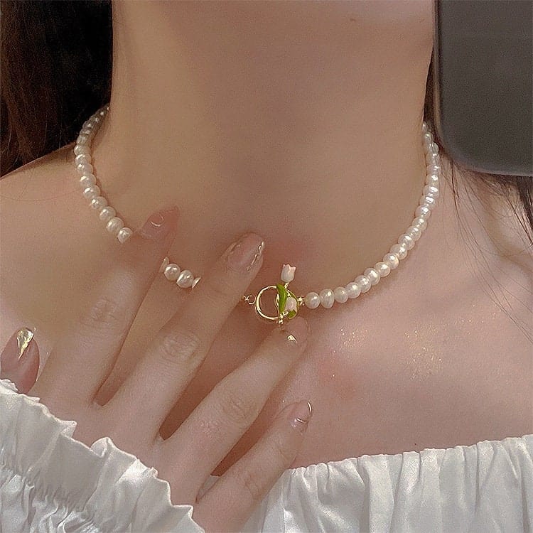 Tulpenperlenkette Choker Halskette Armband Set