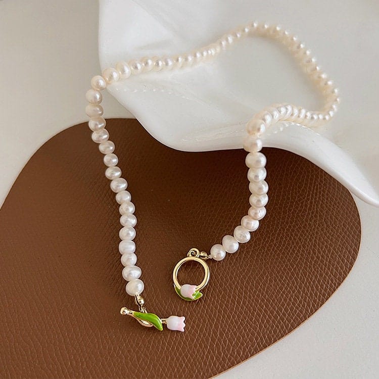 Tulpenperlenkette Choker Halskette Armband Set