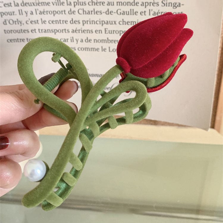 Schicke beflockte Tulpen-Chignon-Haarspange mit Krallenclip