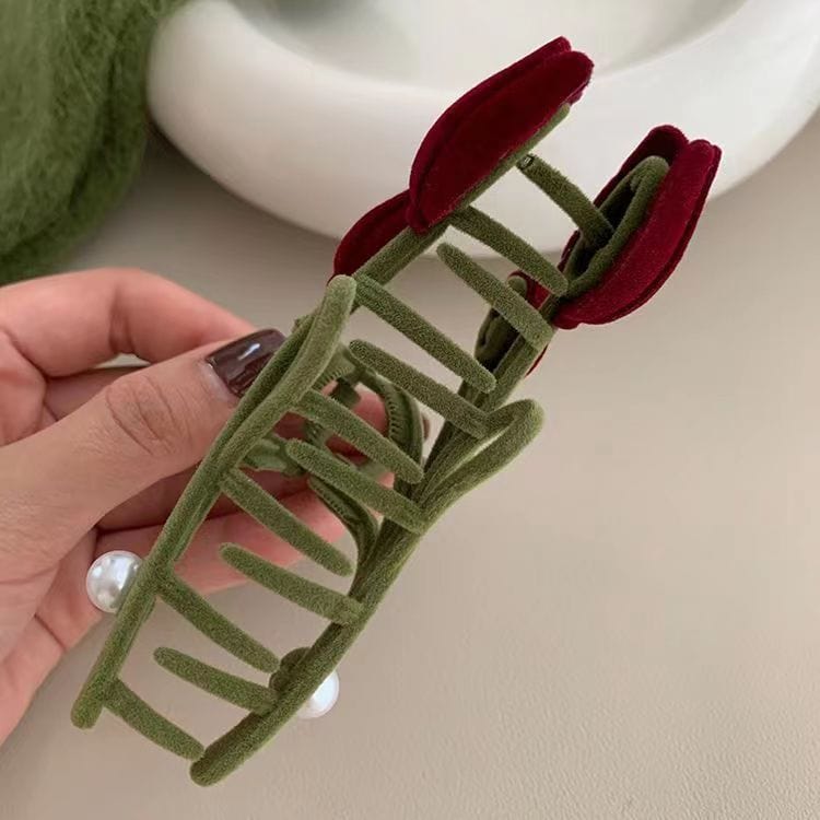 Schicke beflockte Tulpen-Chignon-Haarspange mit Krallenclip