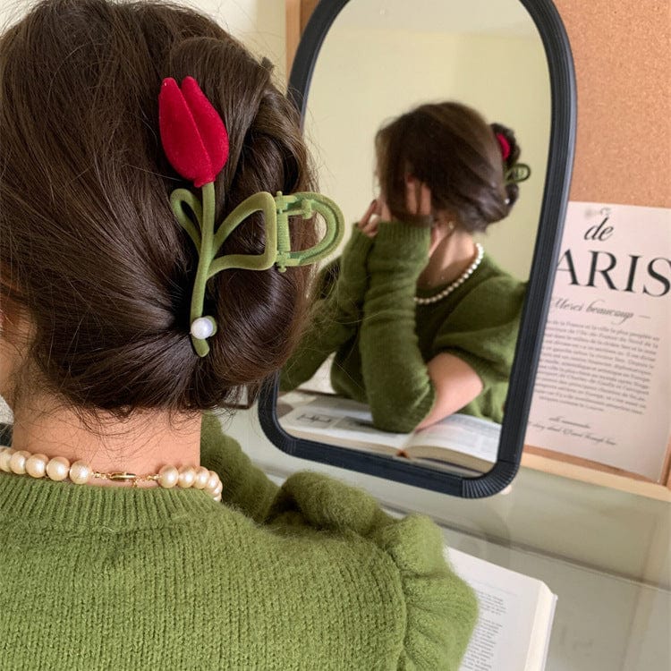 Schicke beflockte Tulpen-Chignon-Haarspange mit Krallenclip