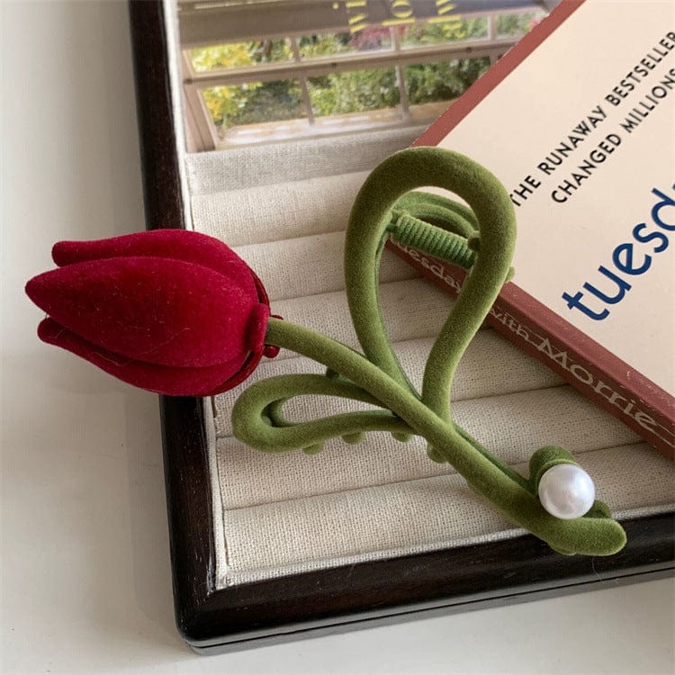 Schicke beflockte Tulpen-Chignon-Haarspange mit Krallenclip