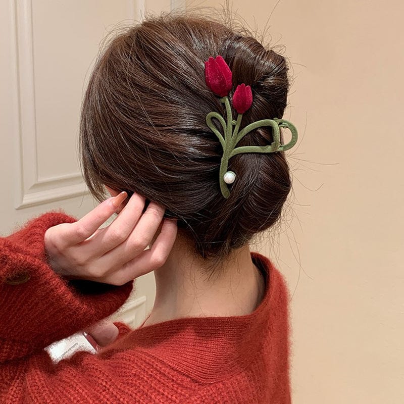 Schicke beflockte Tulpen-Chignon-Haarspange mit Krallenclip