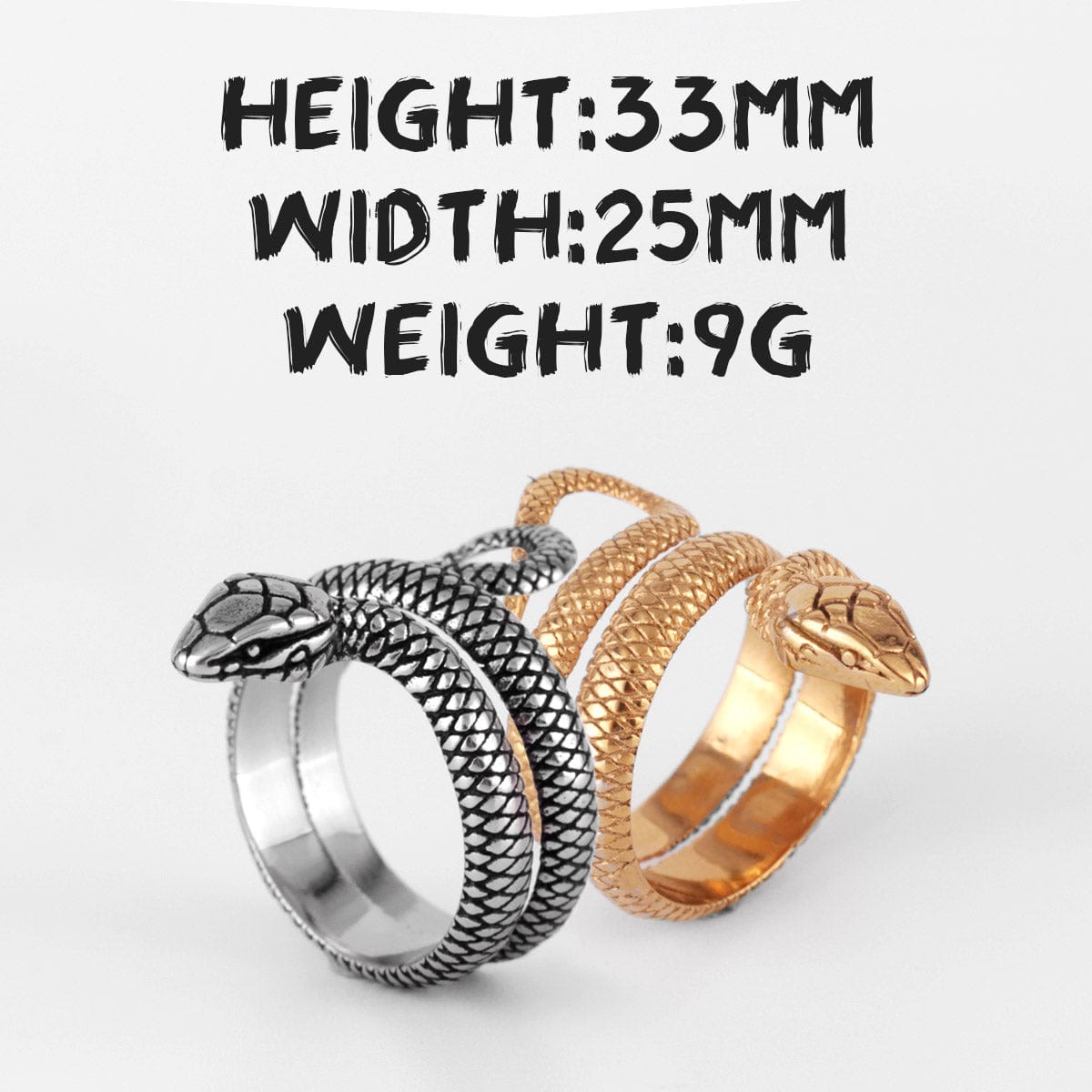 Bague serpent en acier inoxydable ton or et argent