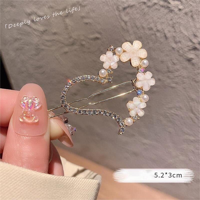 Colorful Pink Floral Moon Heart Hair Clip