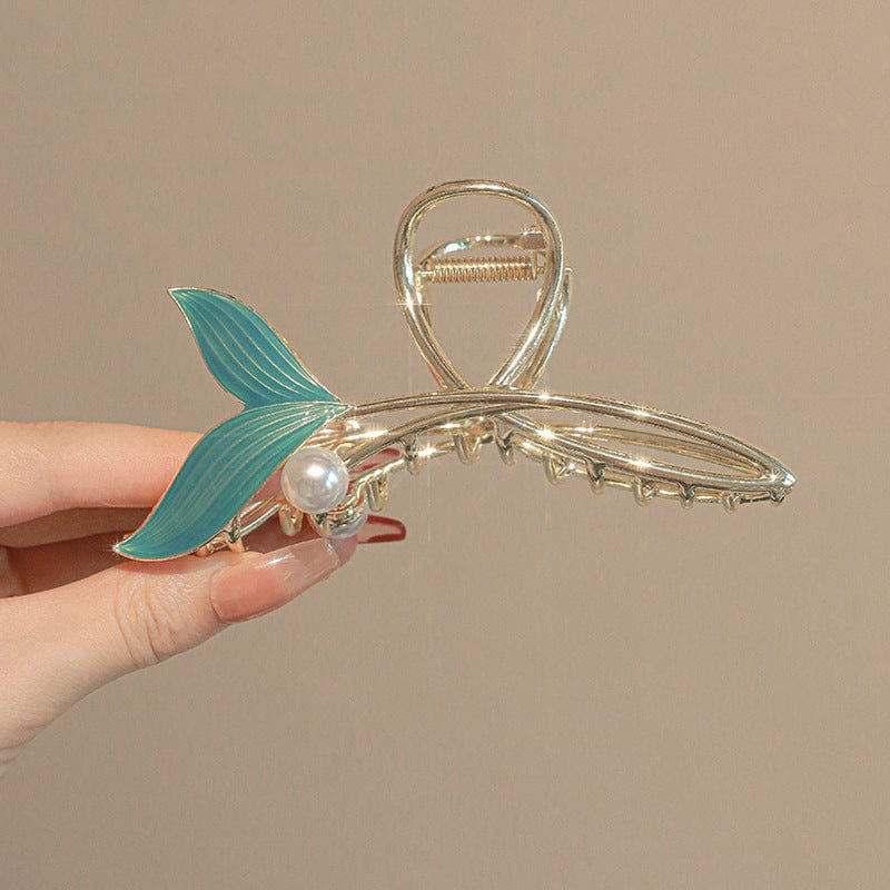 Handmade Enamel Mermaid Pearl Charm Chignon Claw Clip Hair Clip