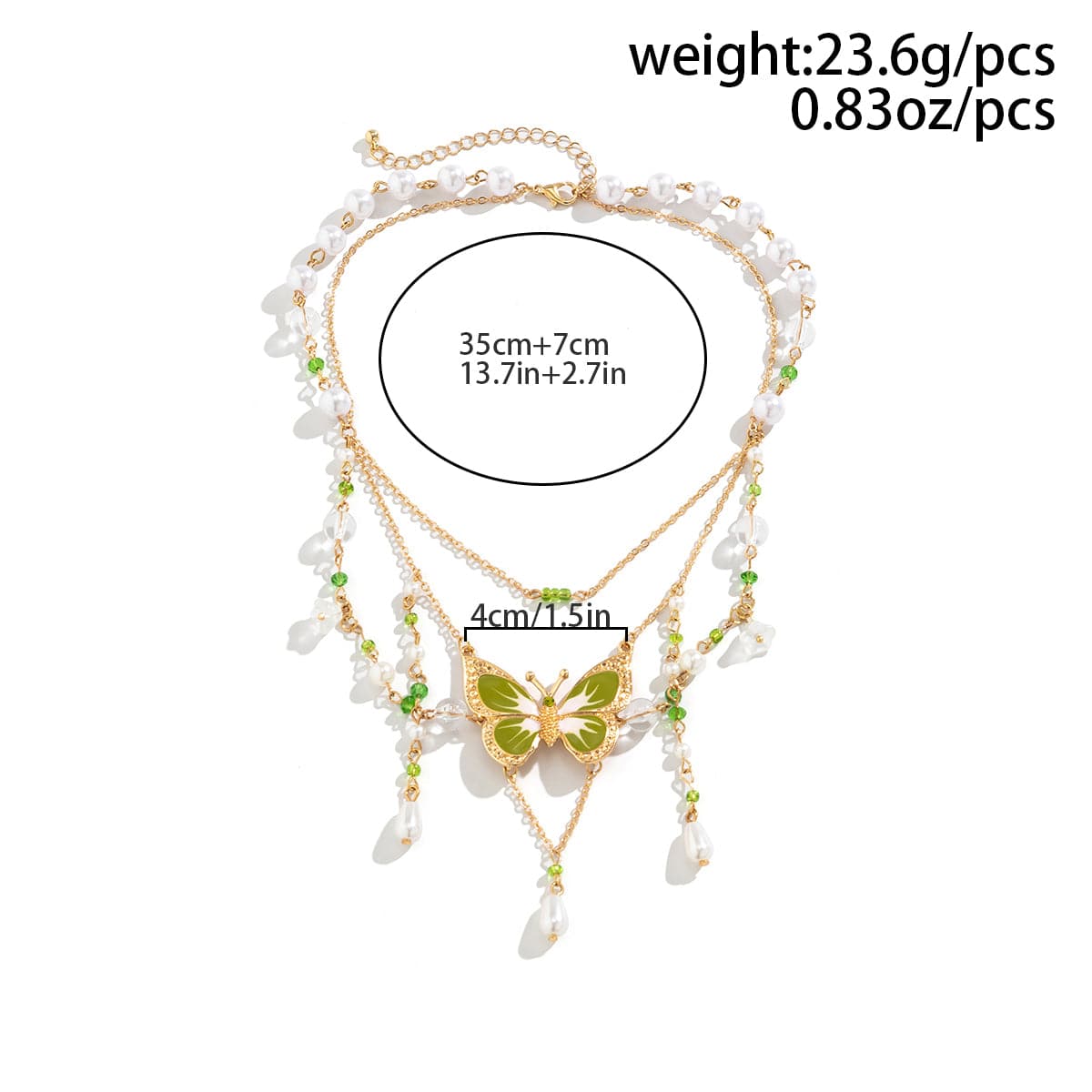 Elegant Layered Floral Pearl Butterfly Necklace
