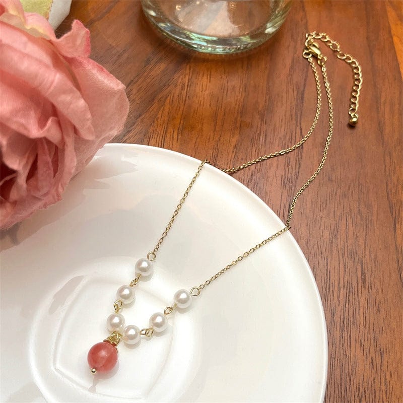 Collier chaîne de perles avec pendentif en pierre de pêche charmant