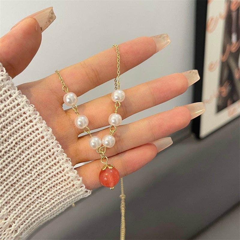 Collier chaîne de perles avec pendentif en pierre de pêche charmant