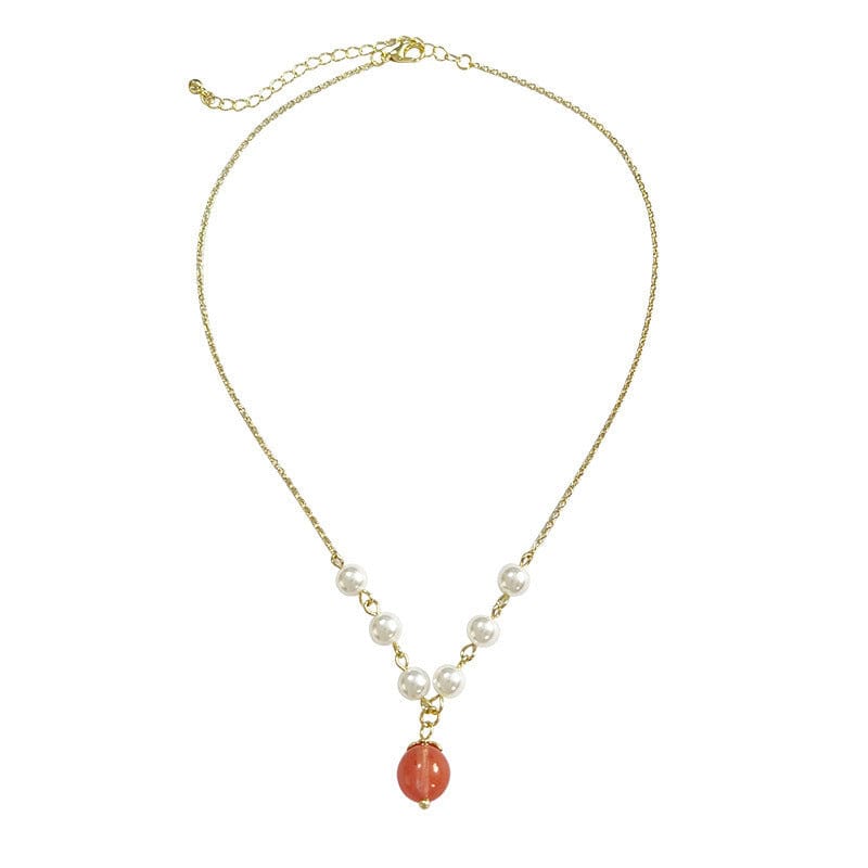 Collier chaîne de perles avec pendentif en pierre de pêche charmant