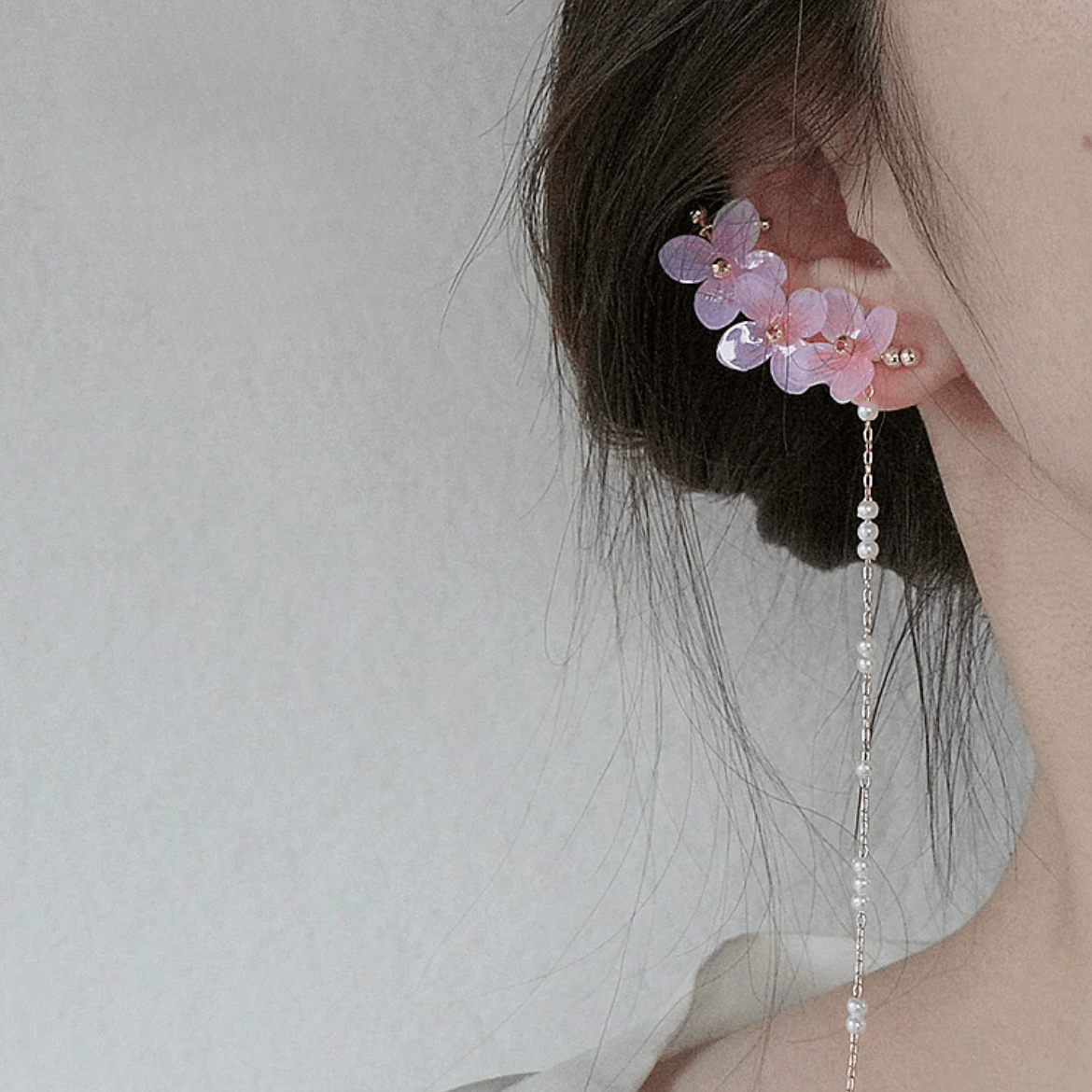 Peach Blossom Flower Pearl Ear Clip Earring
