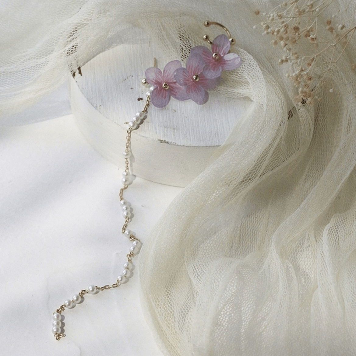 Peach Blossom Flower Pearl Ear Clip Earring