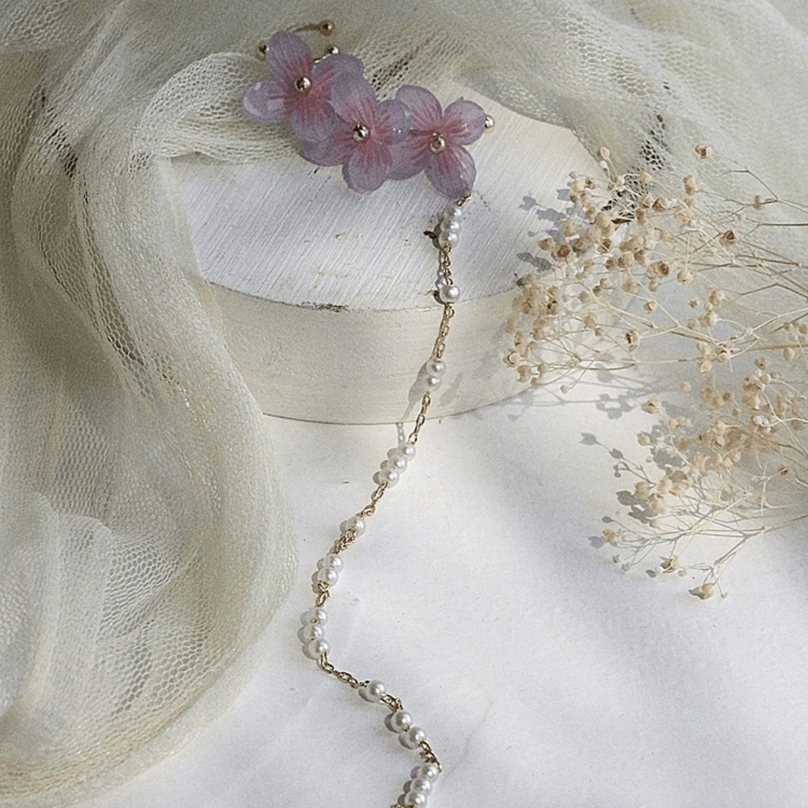 Peach Blossom Flower Pearl Ear Clip Earring