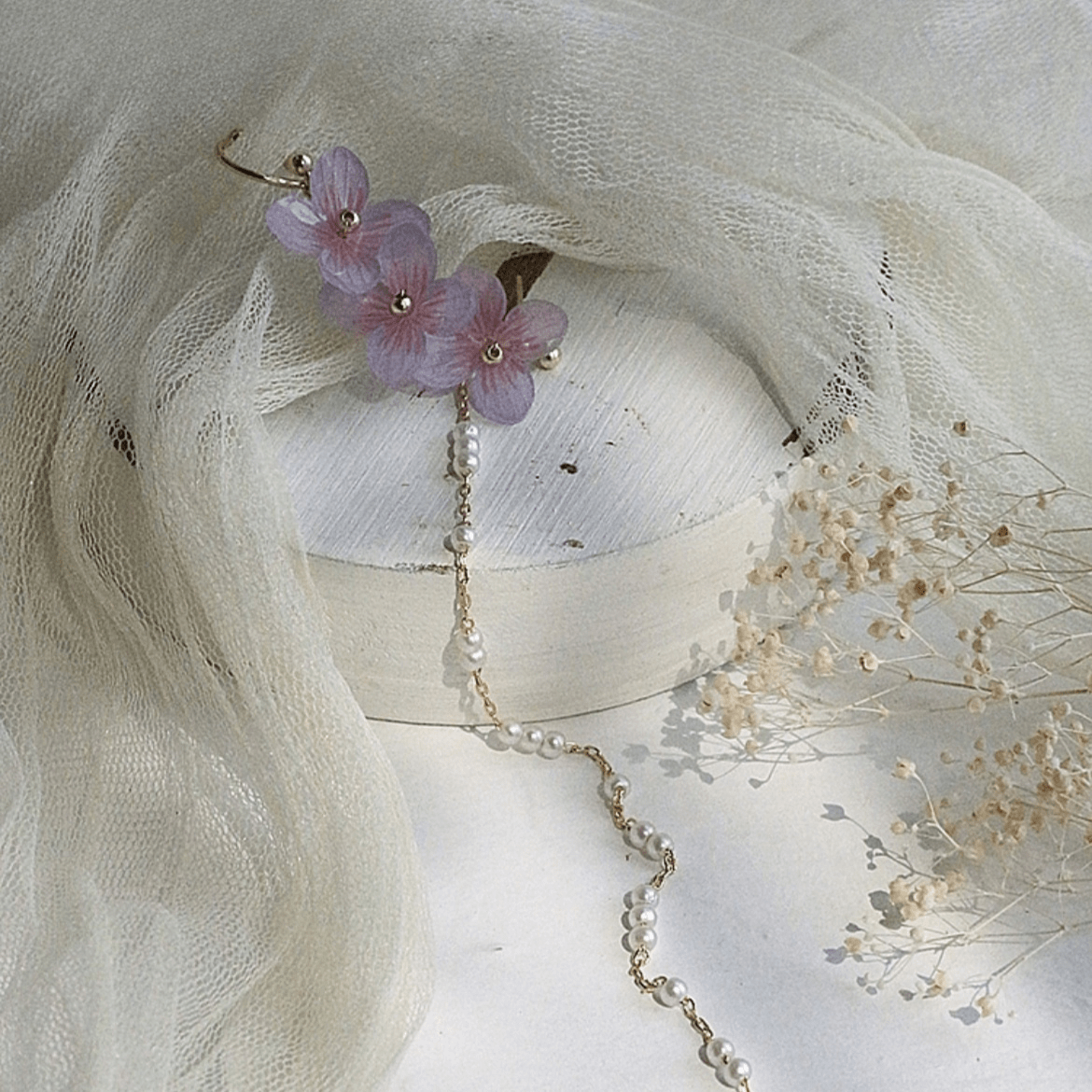 Peach Blossom Flower Pearl Ear Clip Earring