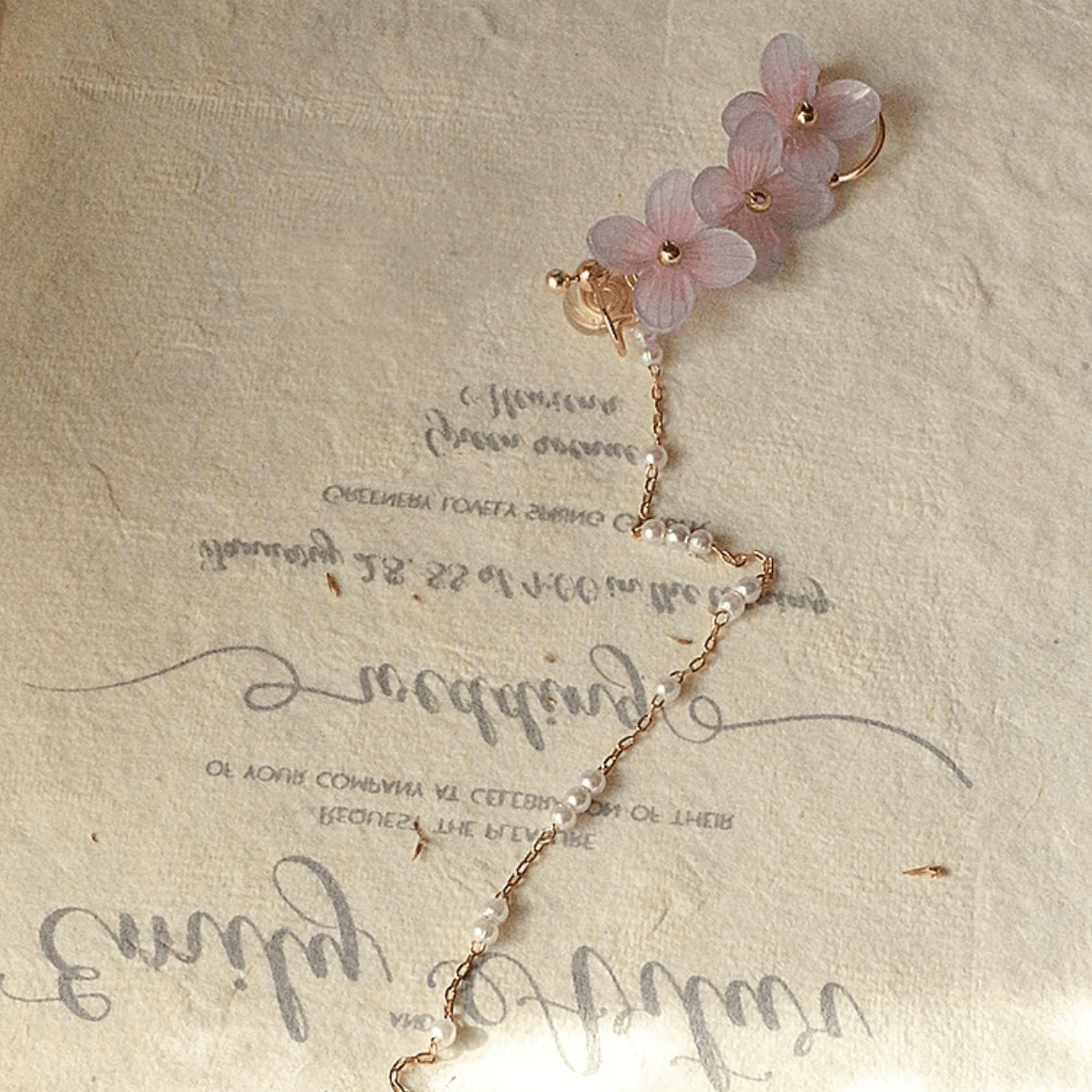 Peach Blossom Flower Pearl Ear Clip Earring