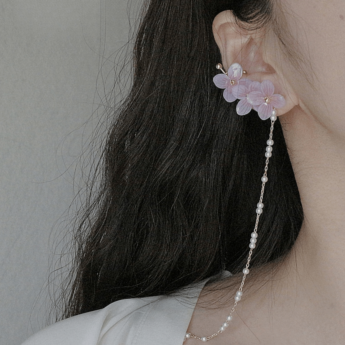 Peach Blossom Flower Pearl Ear Clip Earring