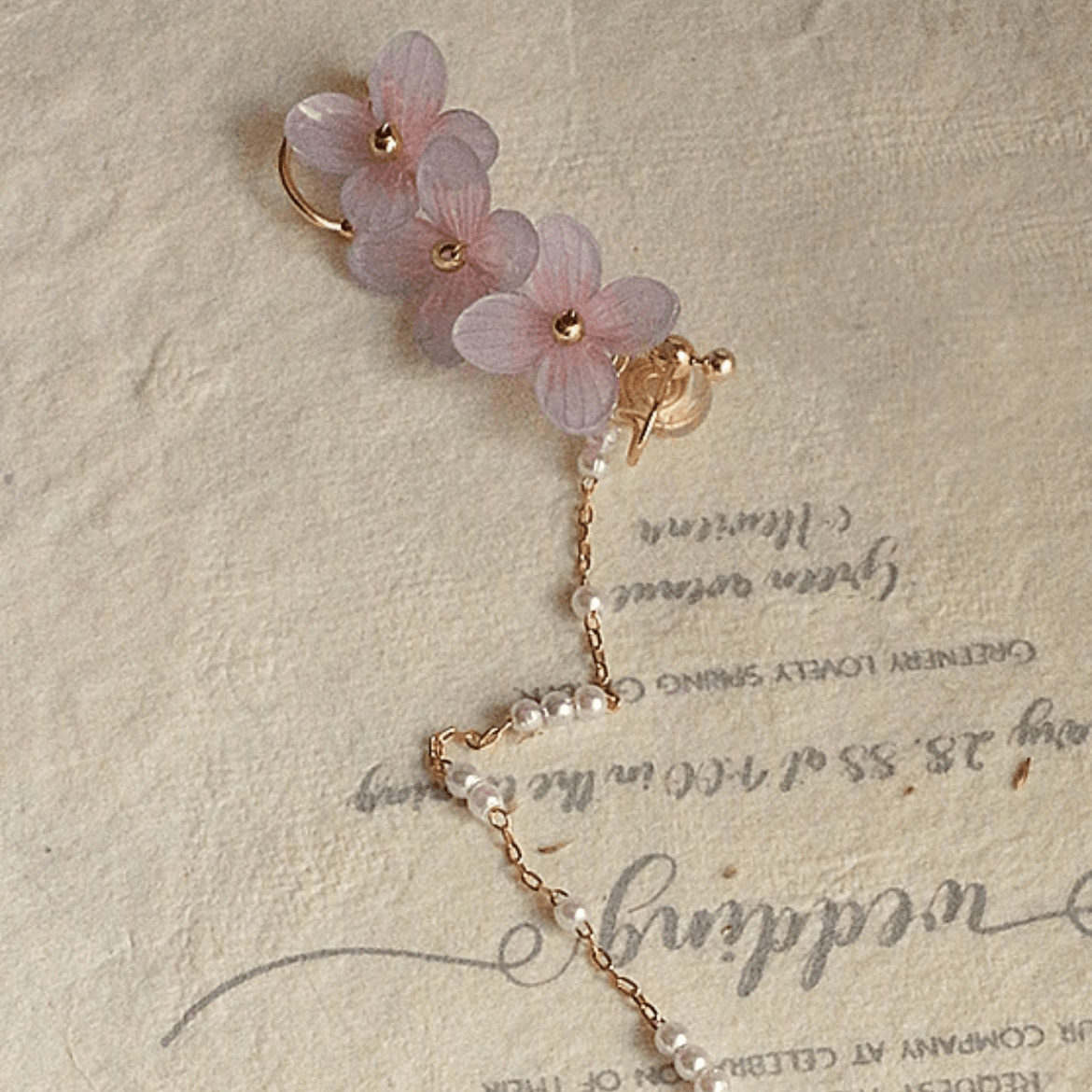 Peach Blossom Flower Pearl Ear Clip Earring